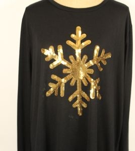 Isela 2X Black and Gold T-shirt Snowflake